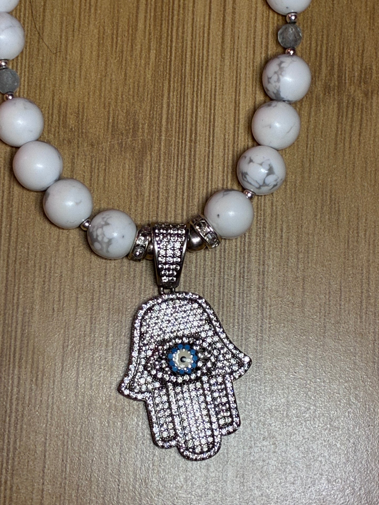Howlite Hamsa Amulet Necklace - Sterling Silver