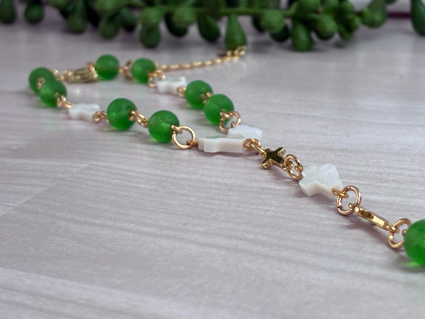 Moldavite cross wristlet