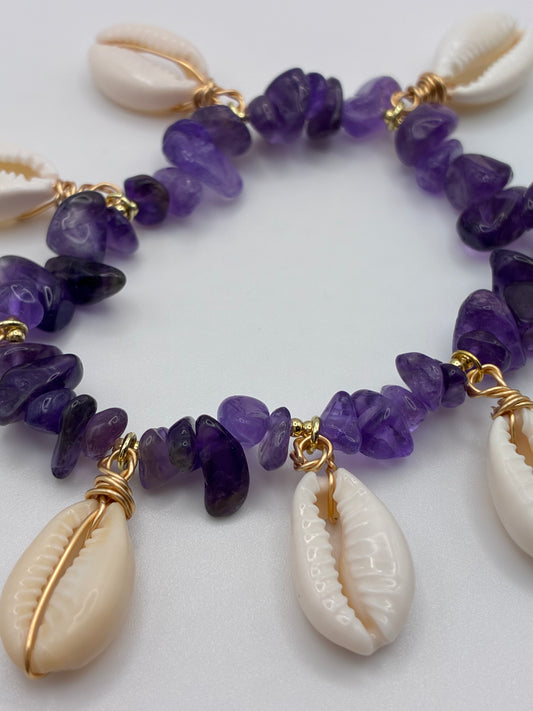 Amethyst & Aura Shell Bracelet