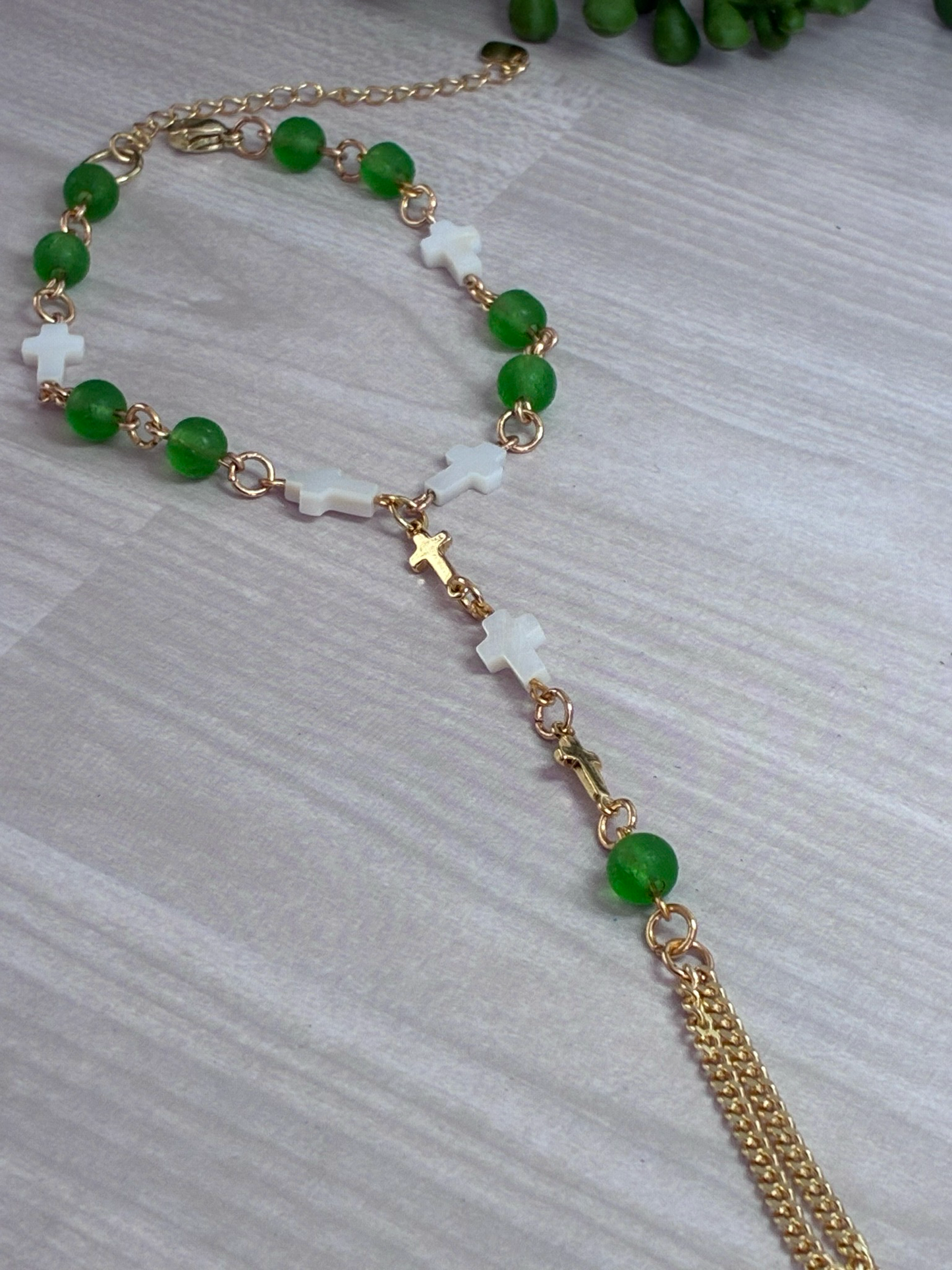 Moldavite cross wristlet