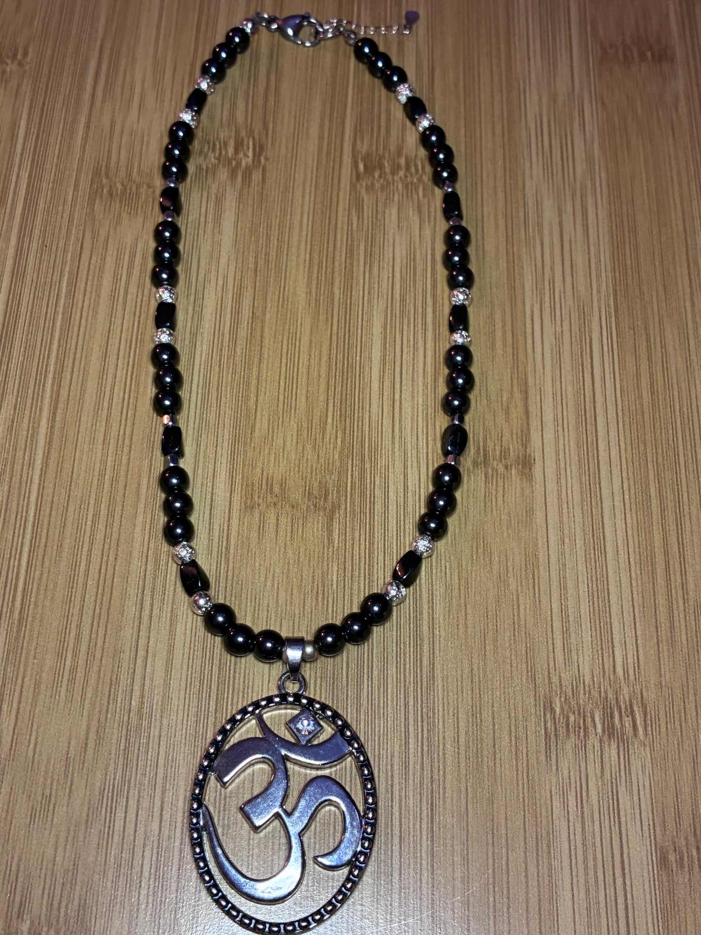 AUM of Consciousness - Hematite & Lava Bead Necklace