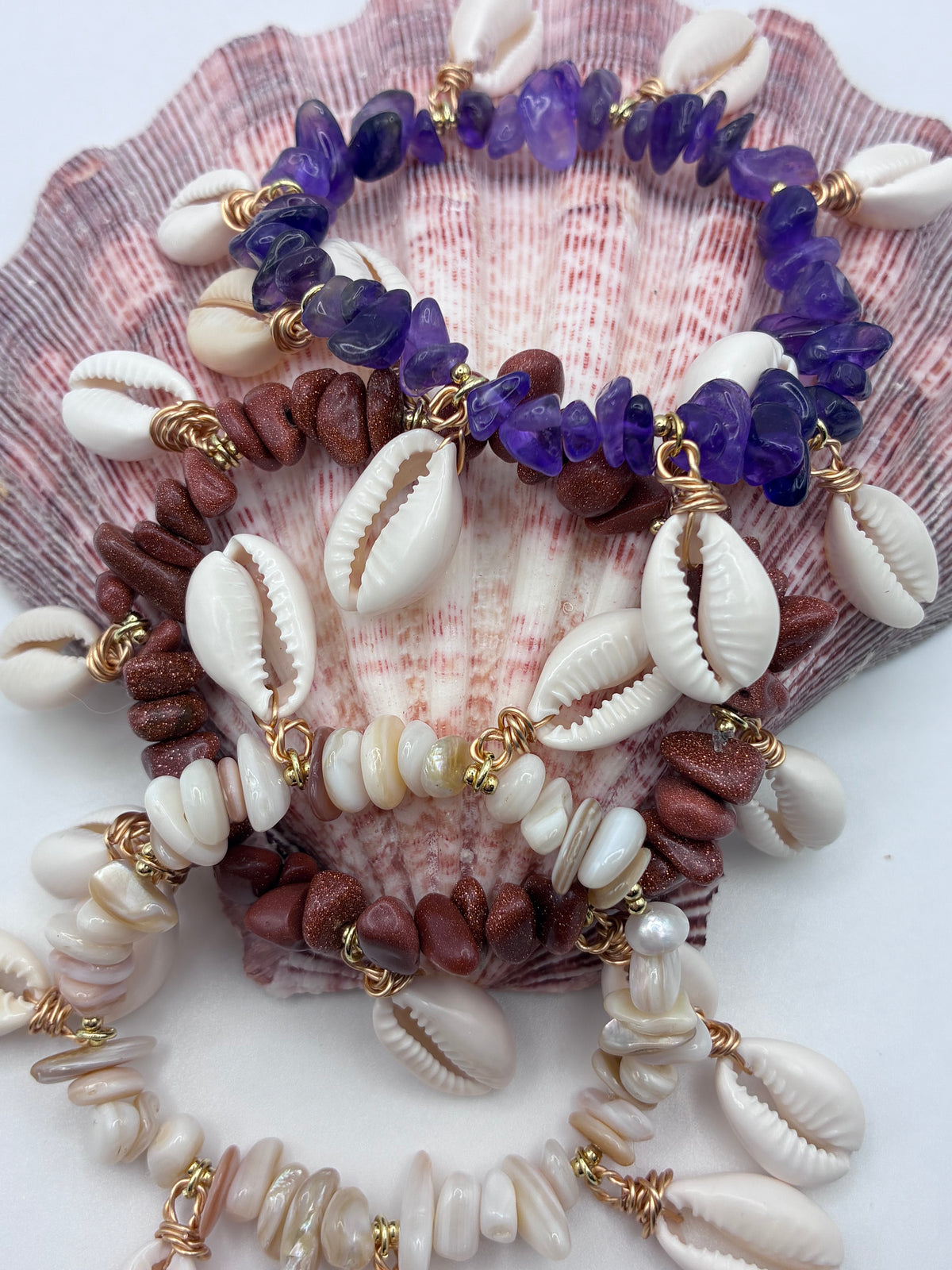 Amethyst & Aura Shell Bracelet