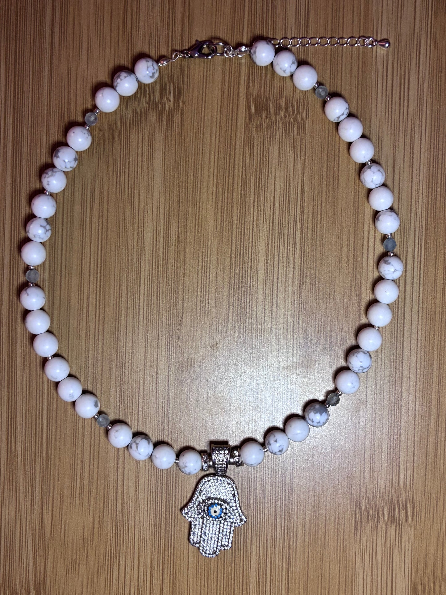 Howlite Hamsa Amulet Necklace - Sterling Silver