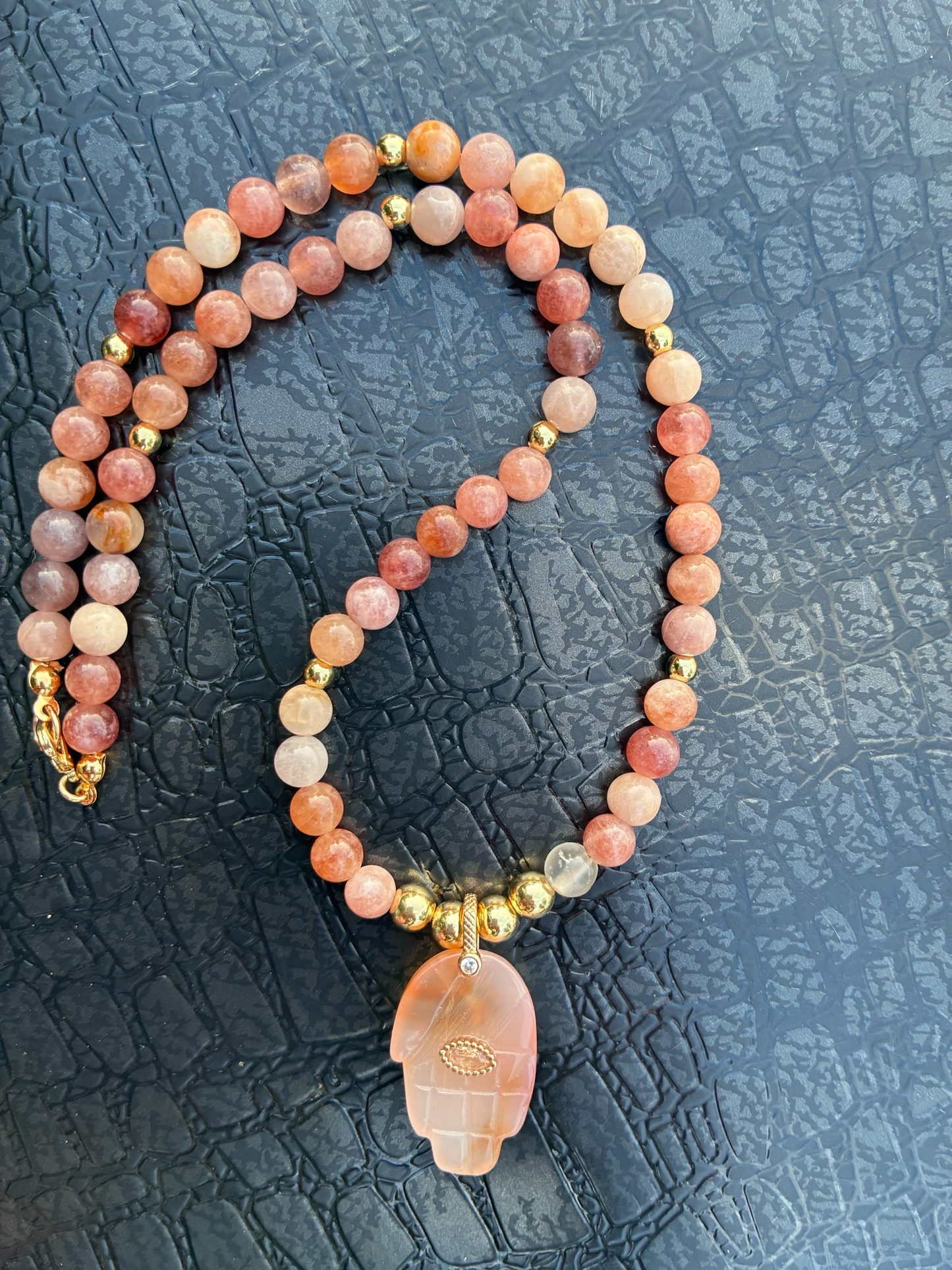 Sunstone Carved Hamsa Amulet Necklace