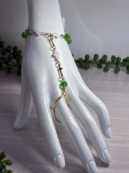 Moldavite cross wristlet