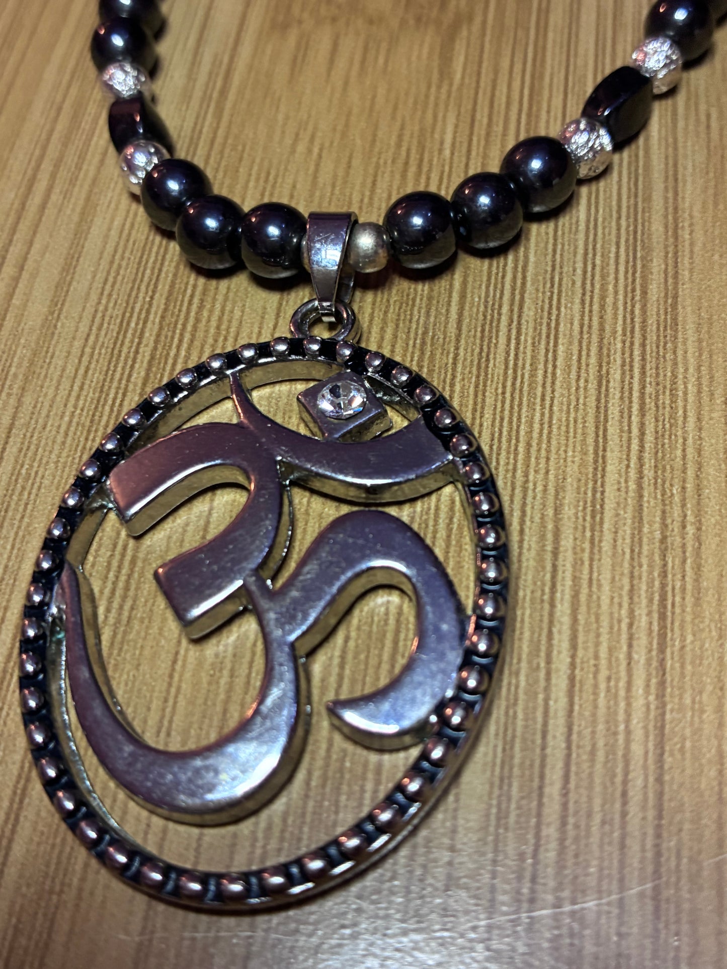 AUM of Consciousness - Hematite & Lava Bead Necklace
