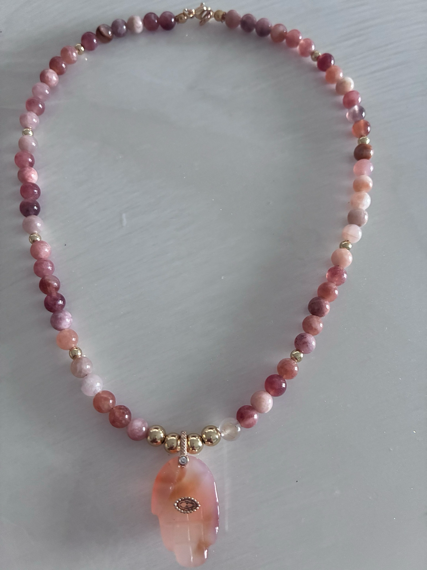 Sunstone Carved Hamsa Amulet Necklace