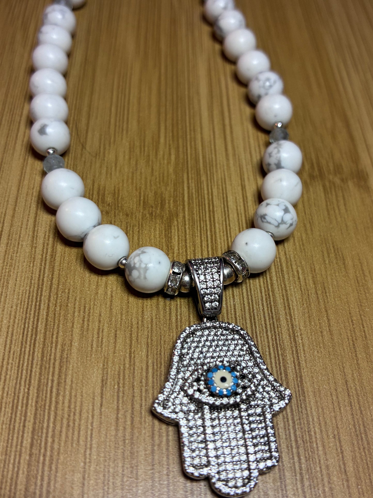 Howlite Hamsa Amulet Necklace - Sterling Silver