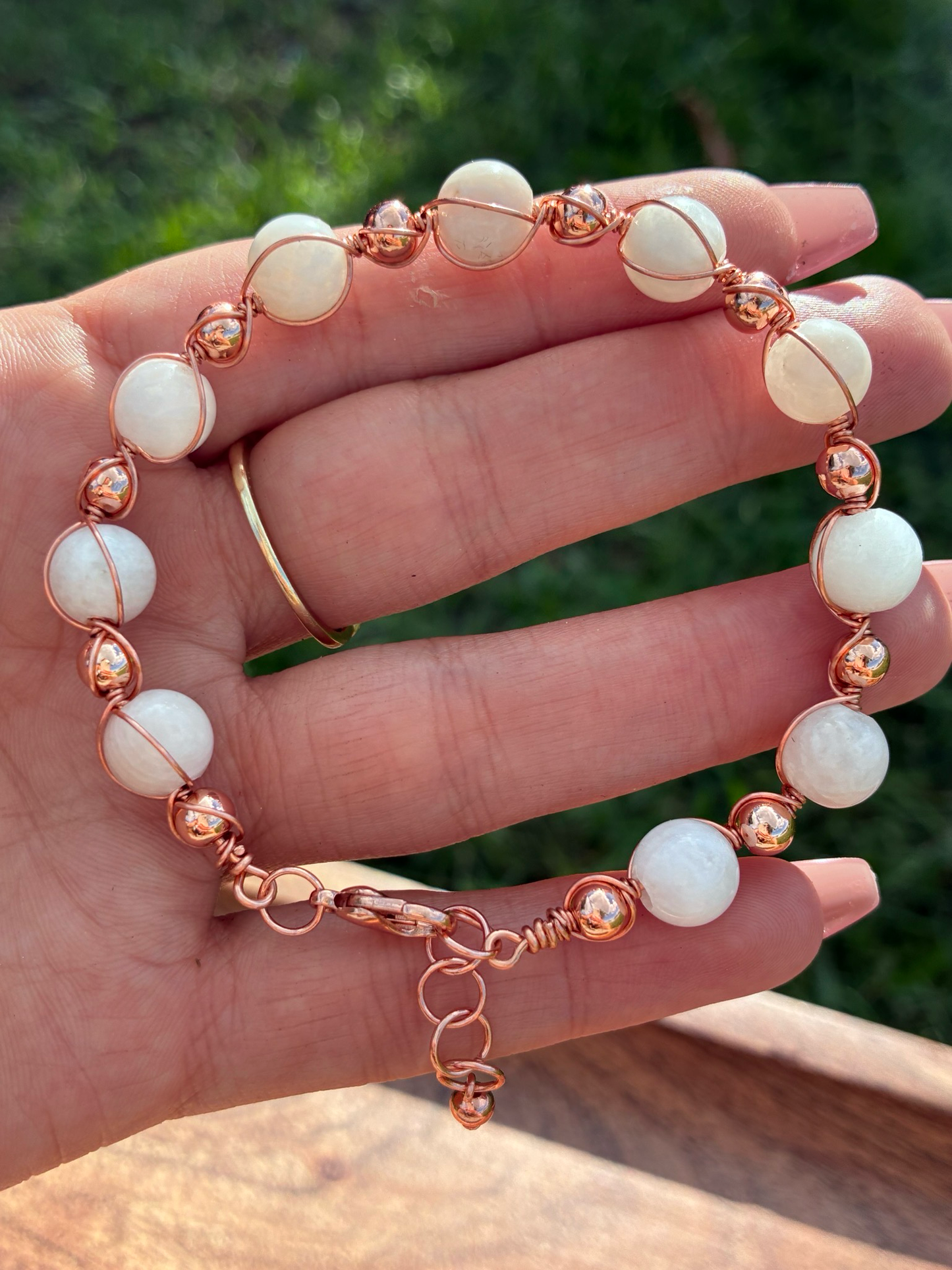 Copper Wrapped Moonstone Bracelet