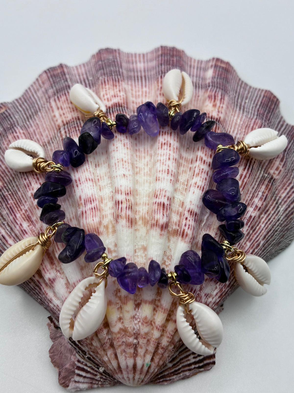 Amethyst & Aura Shell Bracelet