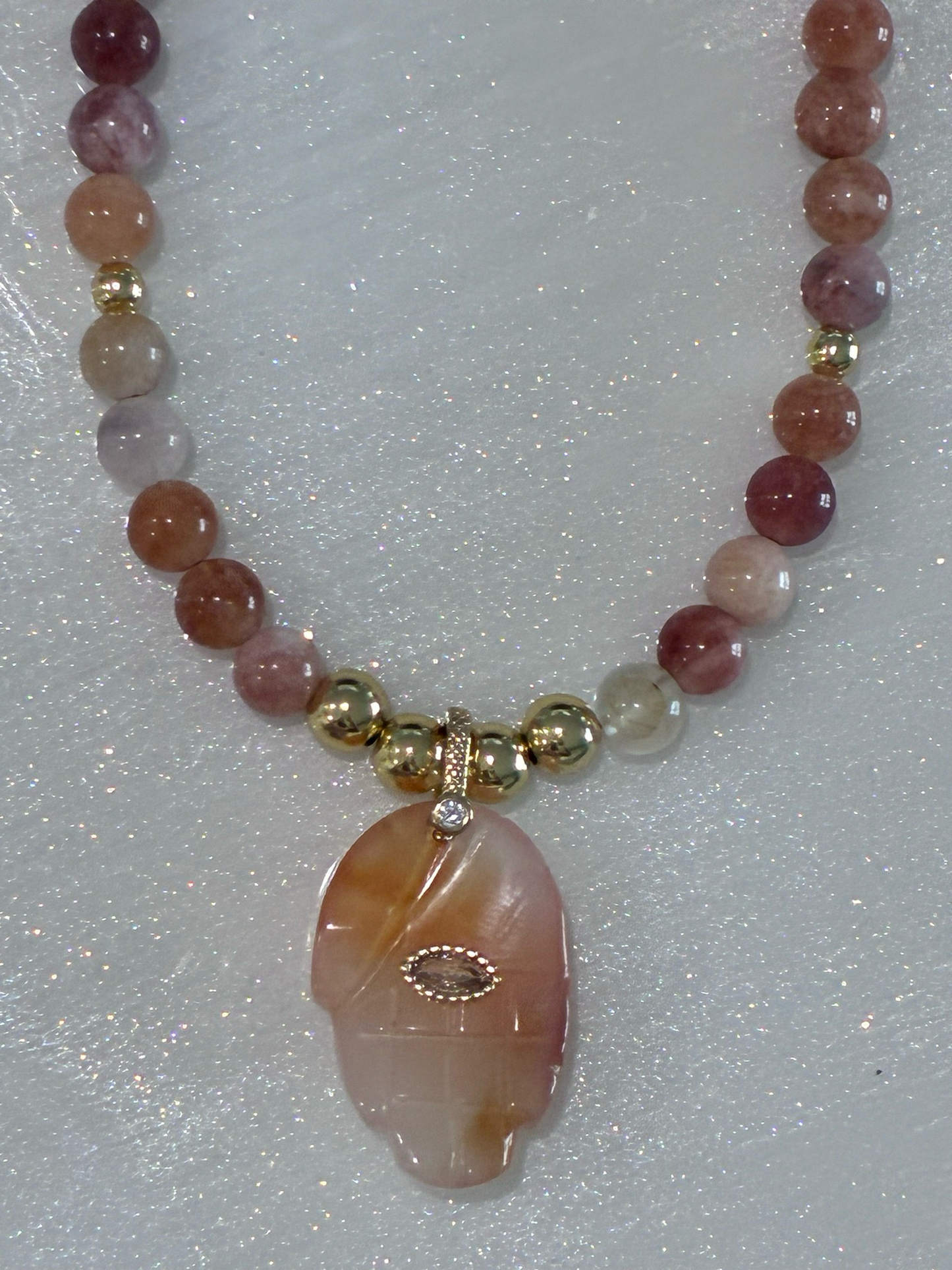 Sunstone Carved Hamsa Amulet Necklace