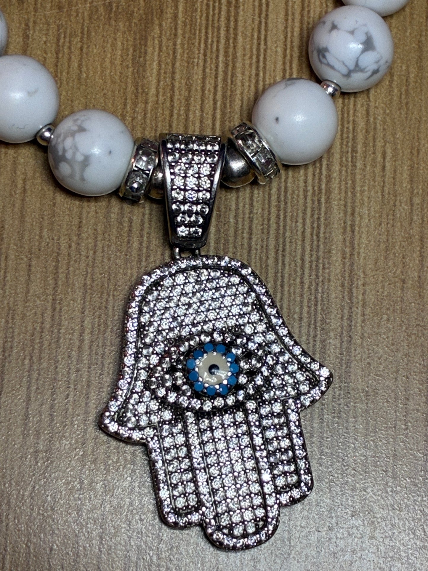 Howlite Hamsa Amulet Necklace - Sterling Silver