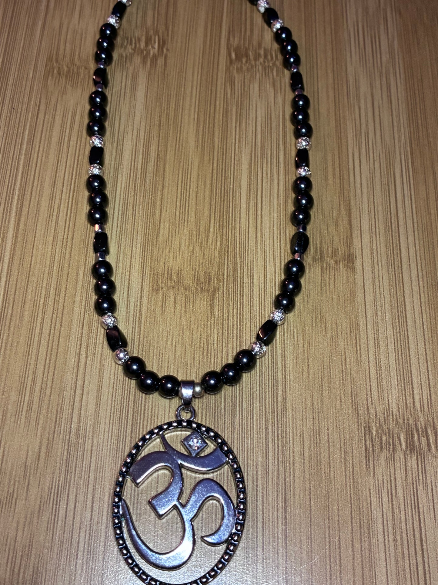 AUM of Consciousness - Hematite & Lava Bead Necklace