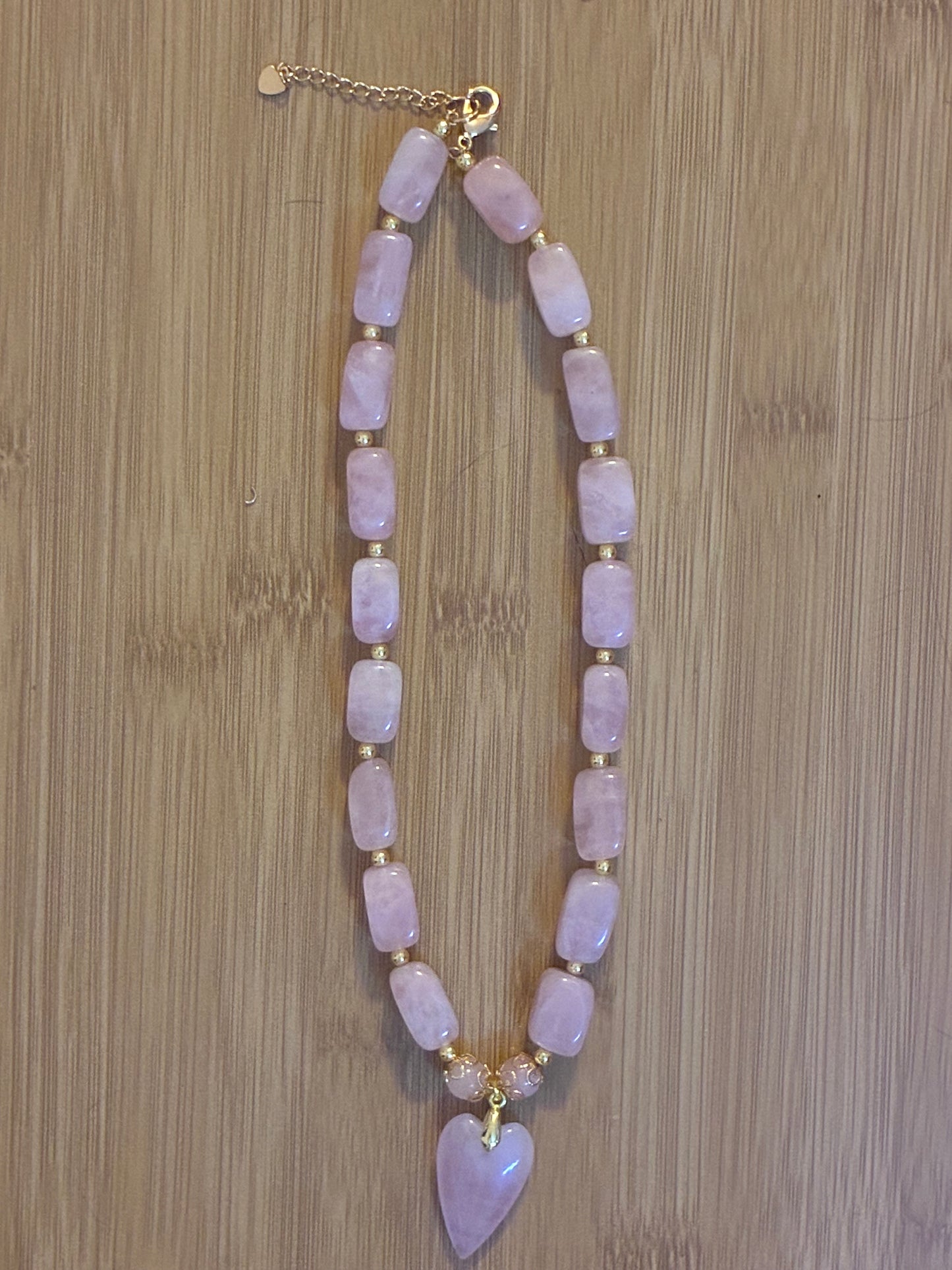 Rose Quartz Chunky Nugget & 18k Gold Necklace with Heart Charm
