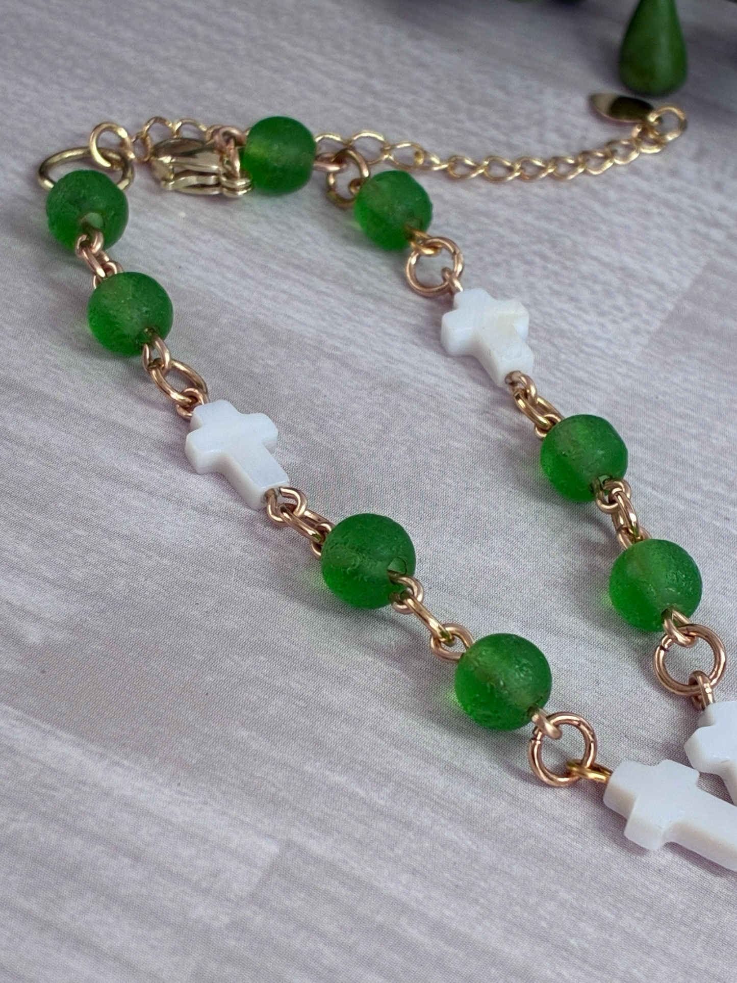 Moldavite cross wristlet