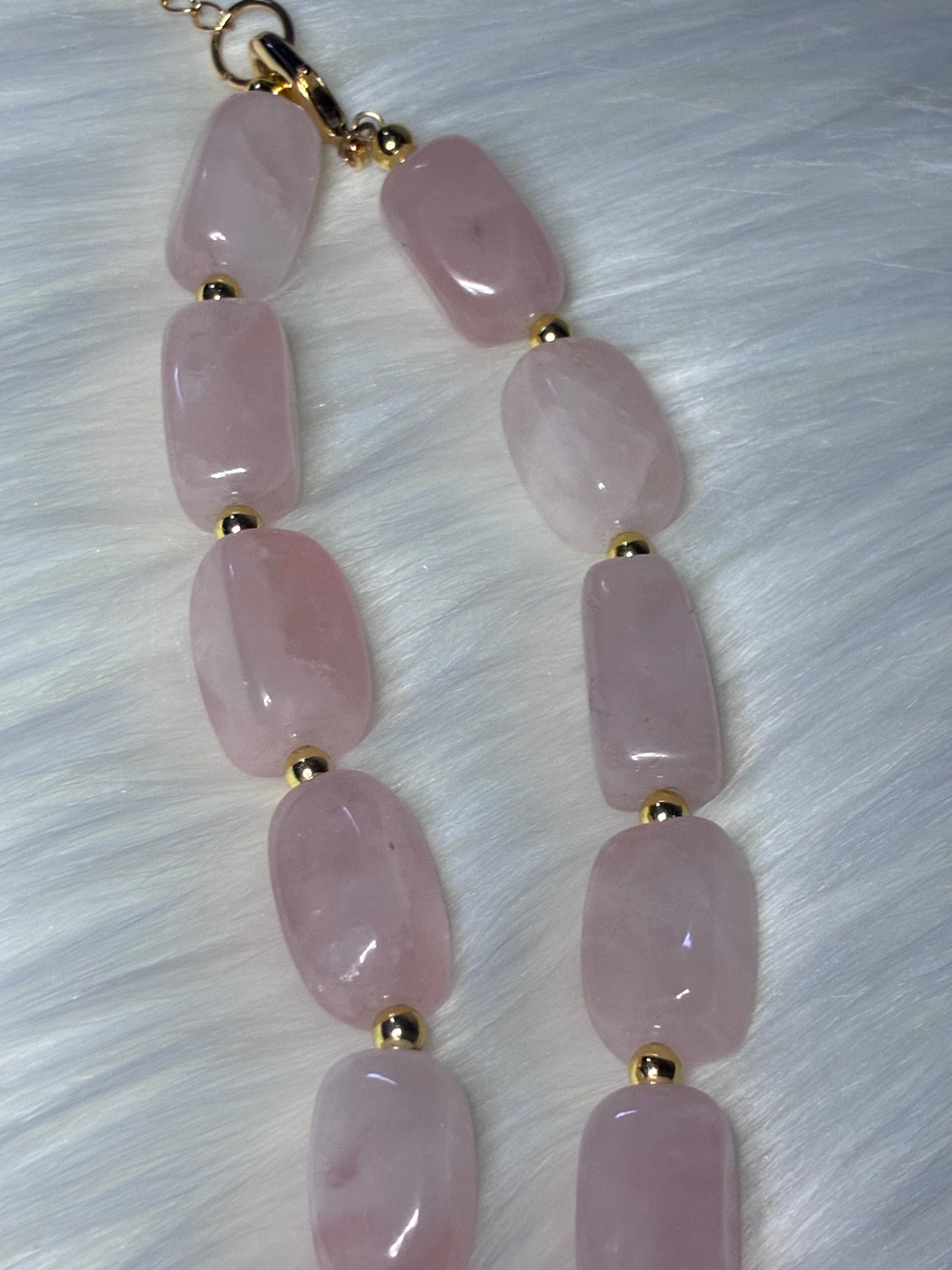 Rose Quartz Chunky Nugget & 18k Gold Necklace with Heart Charm