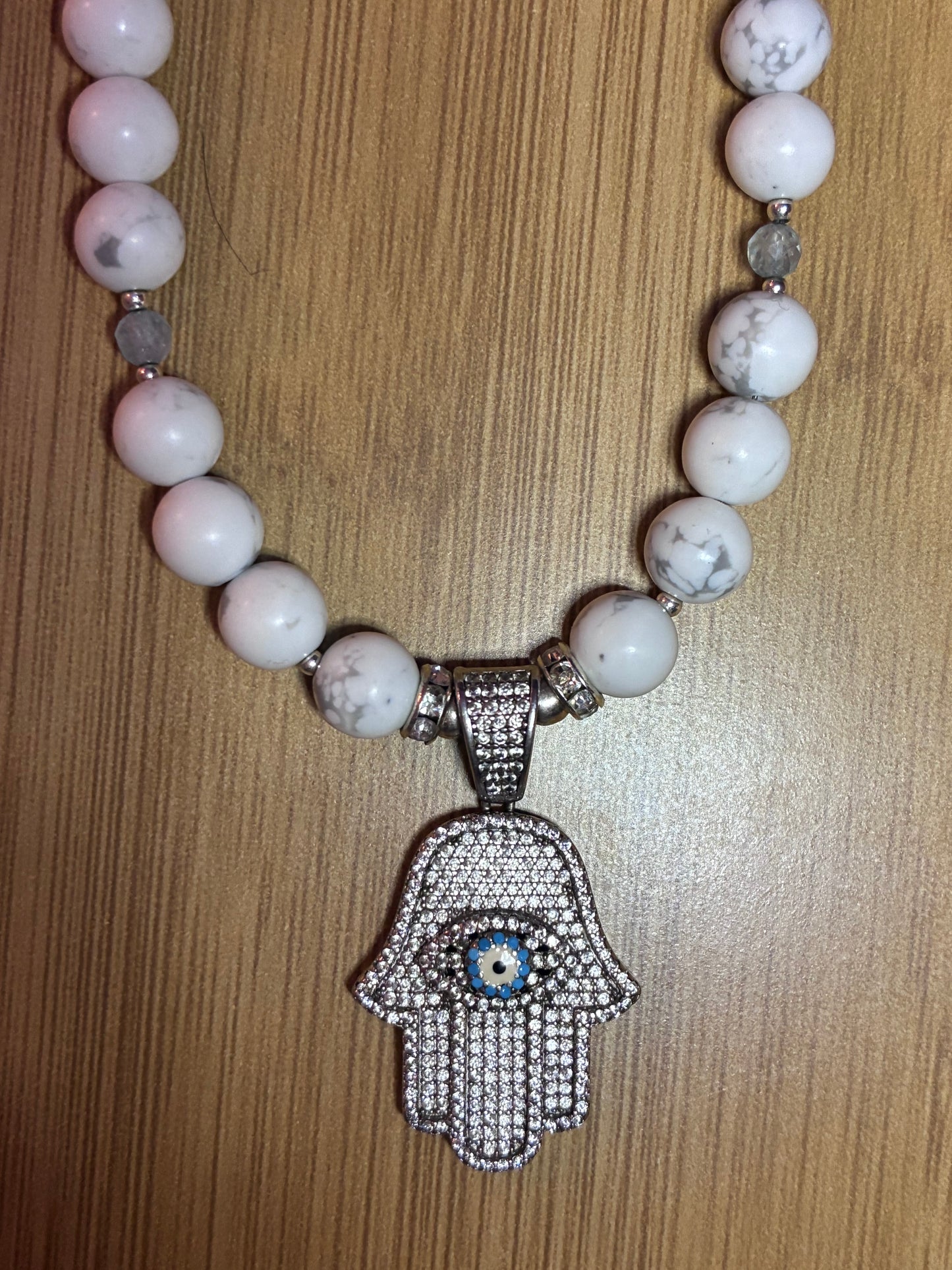 Howlite Hamsa Amulet Necklace - Sterling Silver