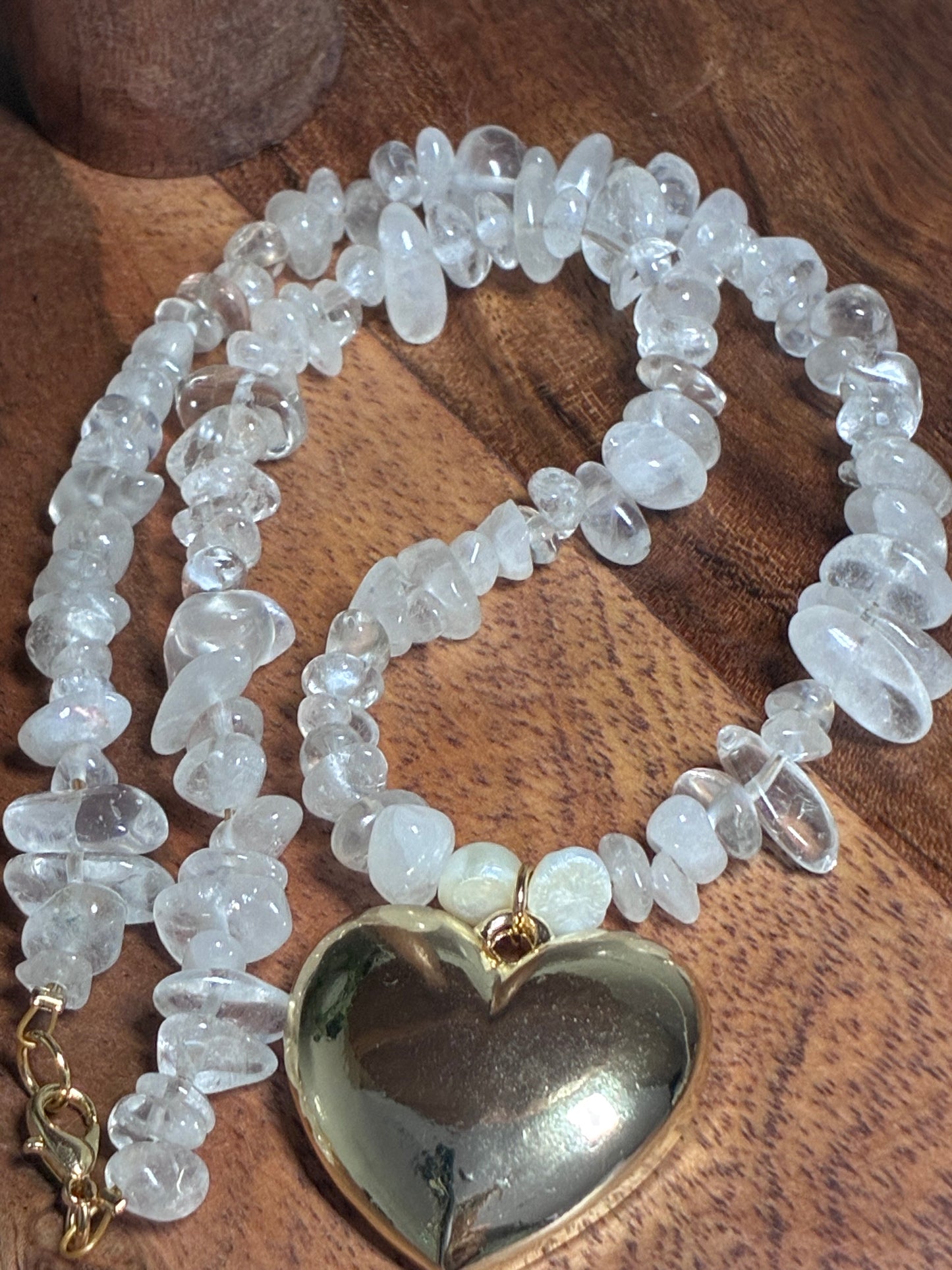 Aura Heart Clear Quartz Necklace