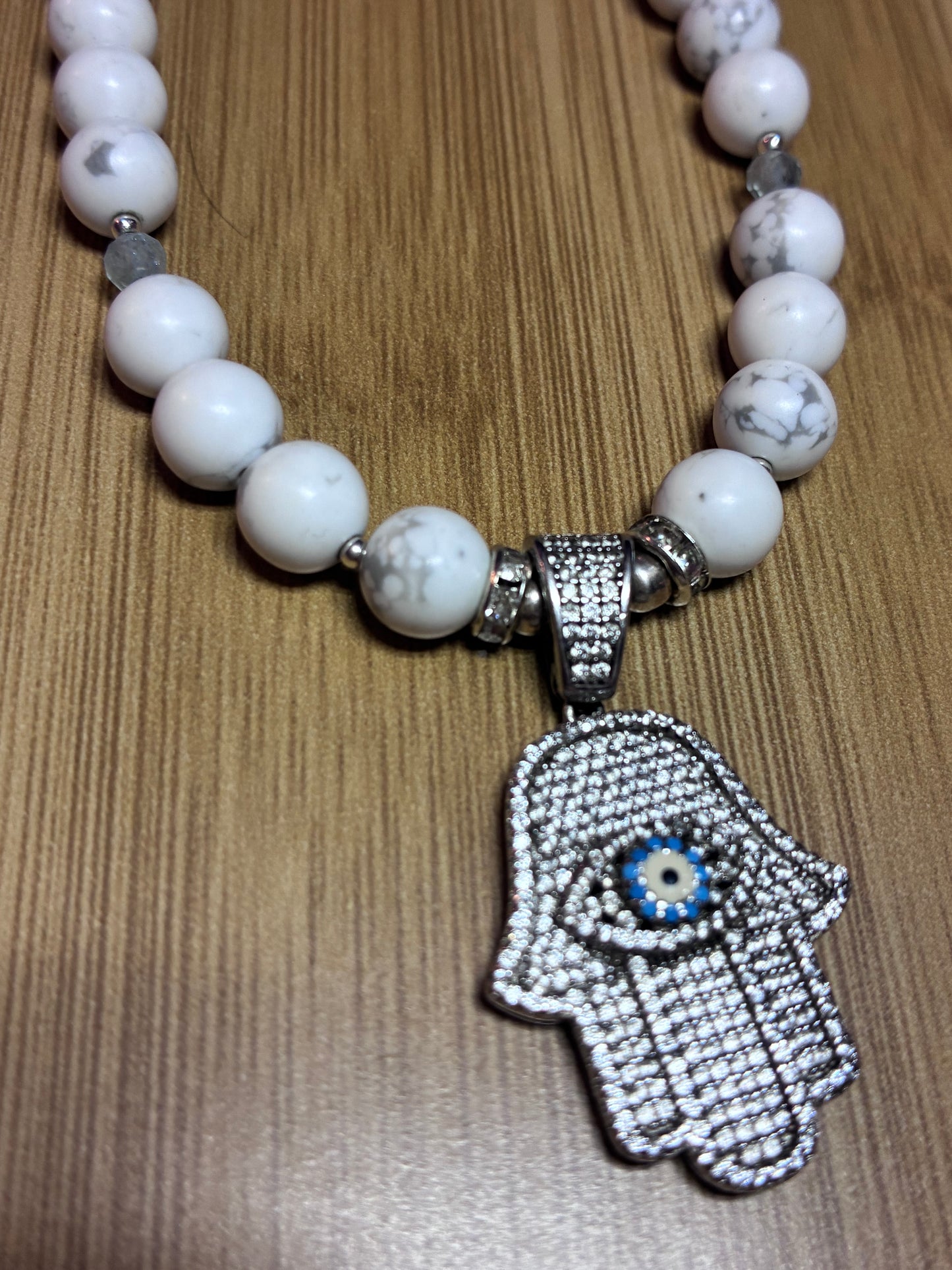 Howlite Hamsa Amulet Necklace - Sterling Silver