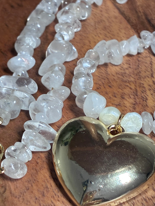 Aura Heart Clear Quartz Necklace