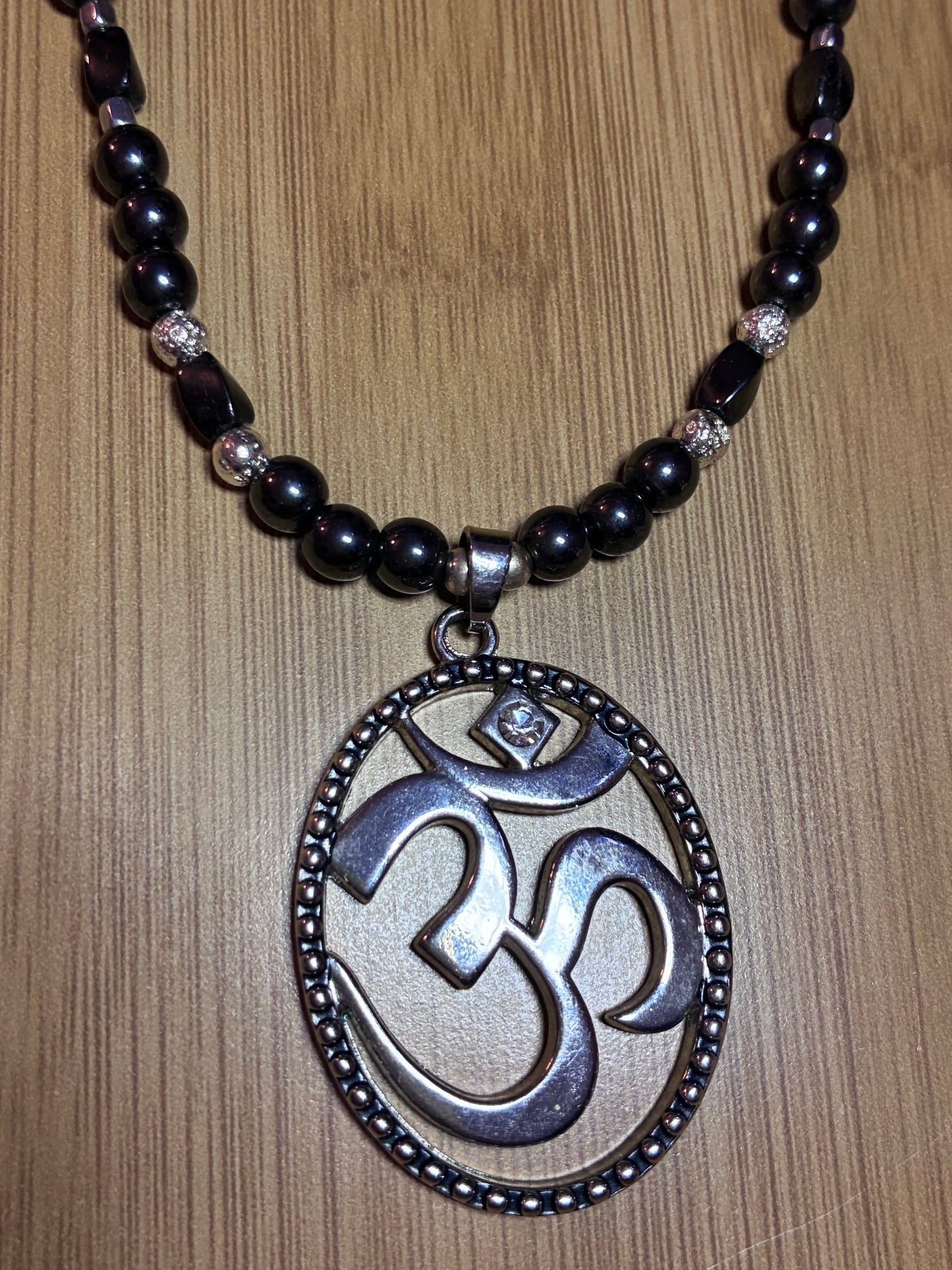 AUM of Consciousness - Hematite & Lava Bead Necklace