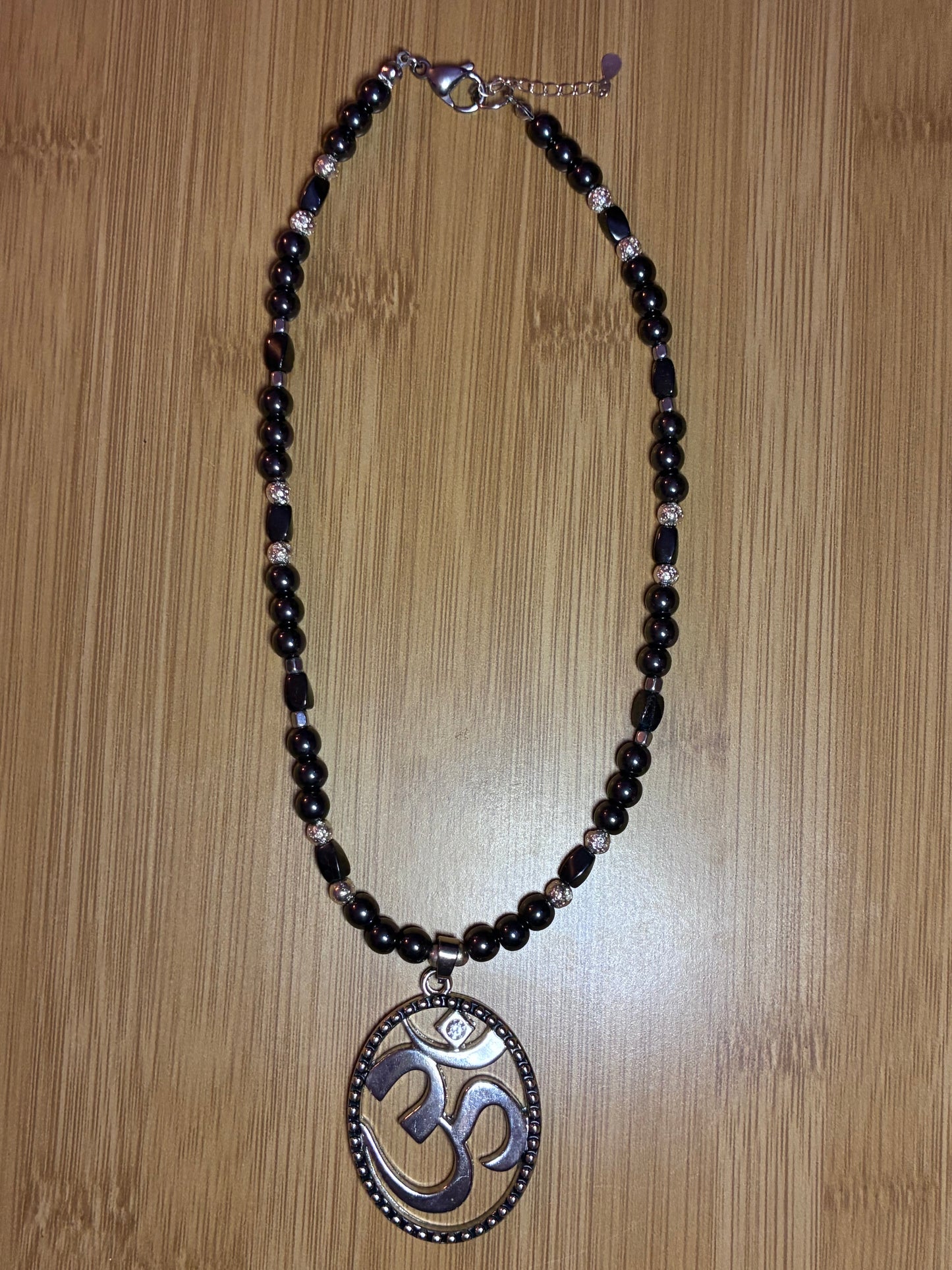 AUM of Consciousness - Hematite & Lava Bead Necklace