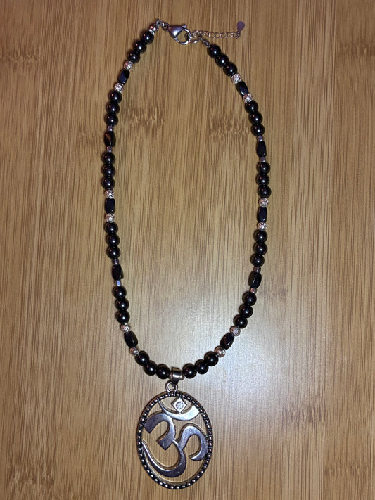 AUM of Consciousness - Hematite & Lava Bead Necklace