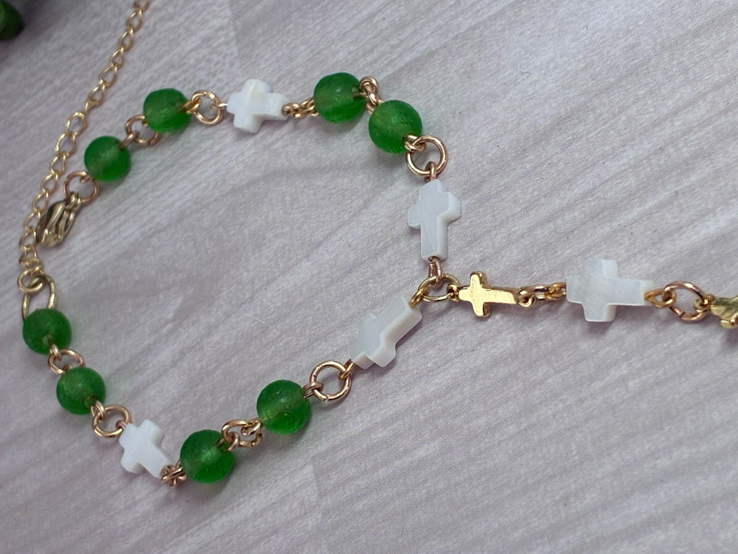 Moldavite cross wristlet