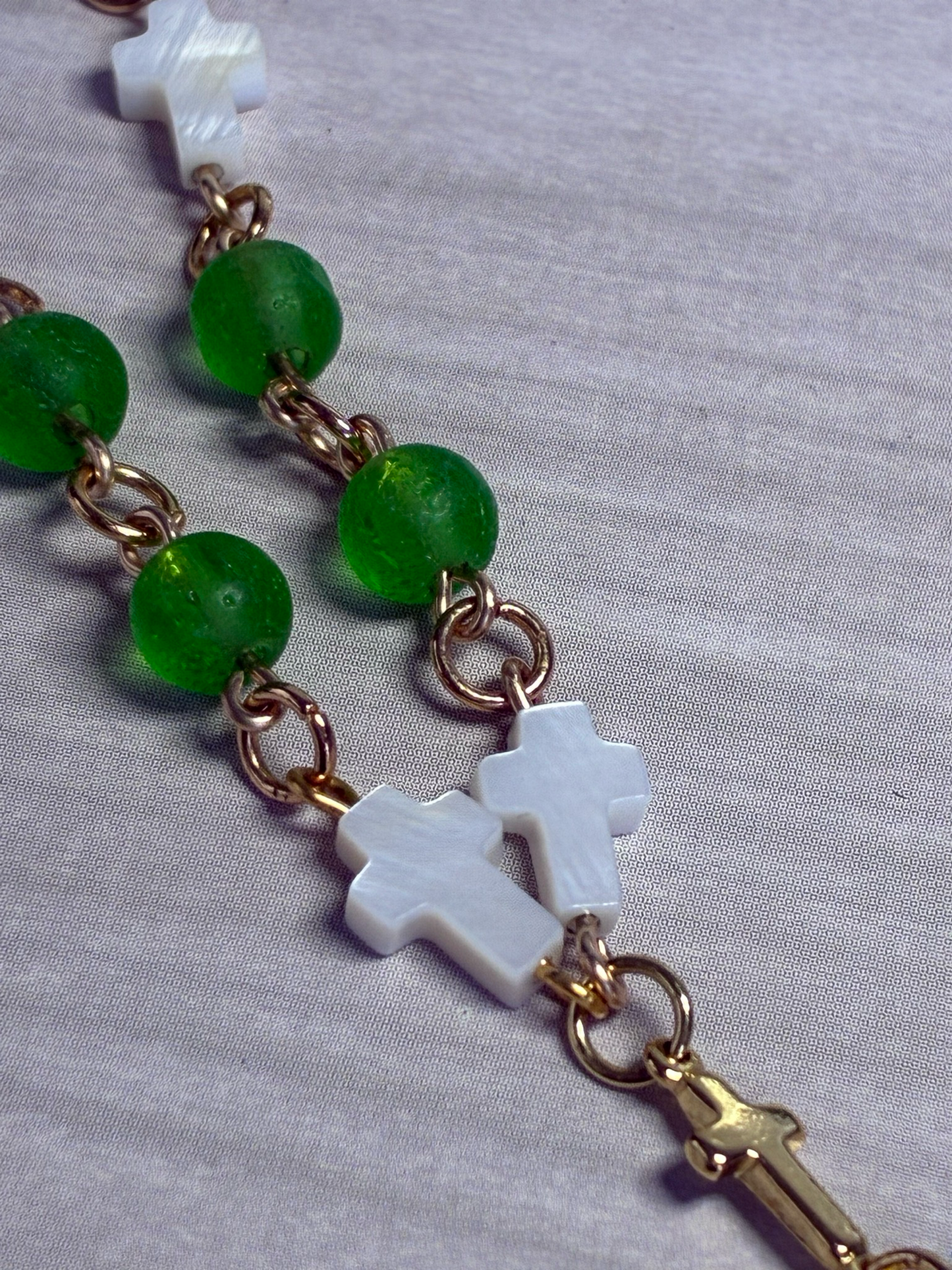 Moldavite cross wristlet